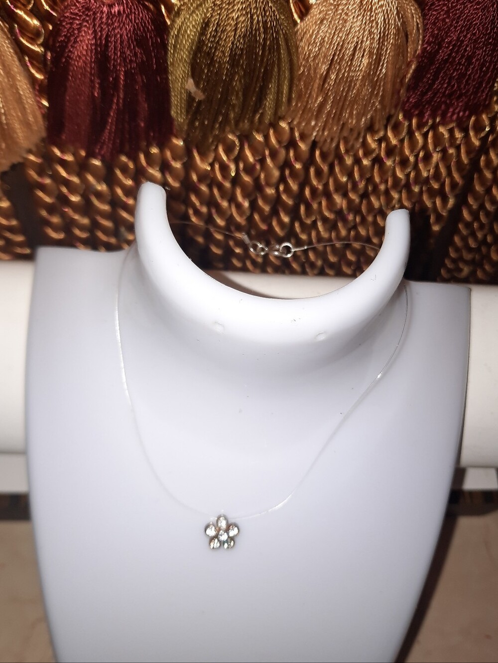 🌼FLOWER CZ SOLID STERLING SILVER PENDANT ANKLET W/INVISIBLE CORD TRANSPARENT 9"